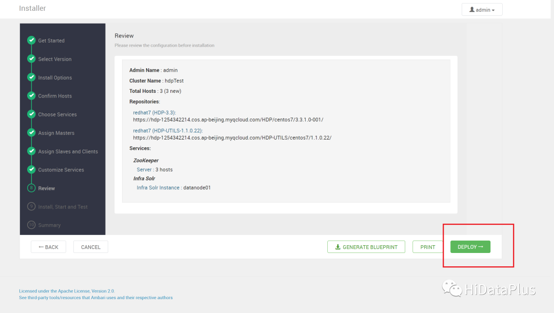 配置完成后点击DEPLOY